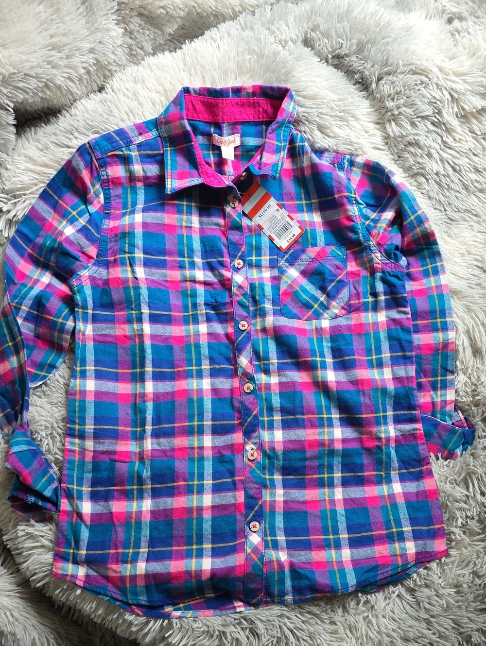 Cat & Jack Plaid Button-Down Shirt - Pink & Blue